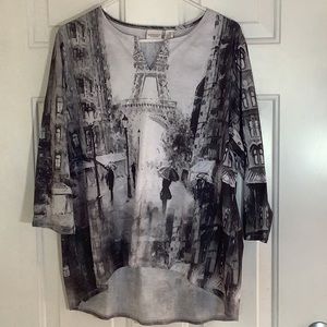 Weekends by Chico’s Size 3 Hi Low Tunic, 3/4 Sleeve